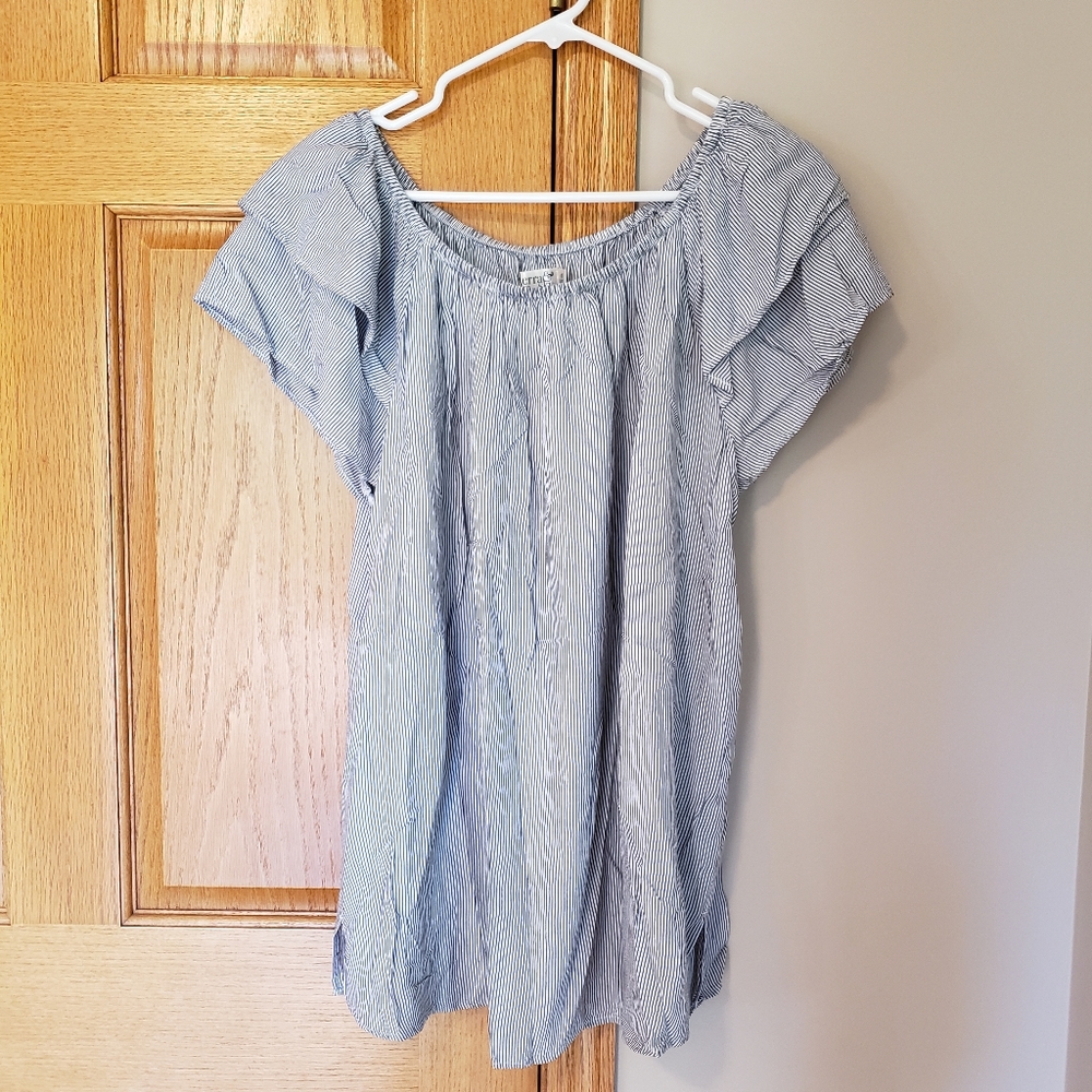 Terra & Sky Light Blue and White Striped Off-Shoulder Top